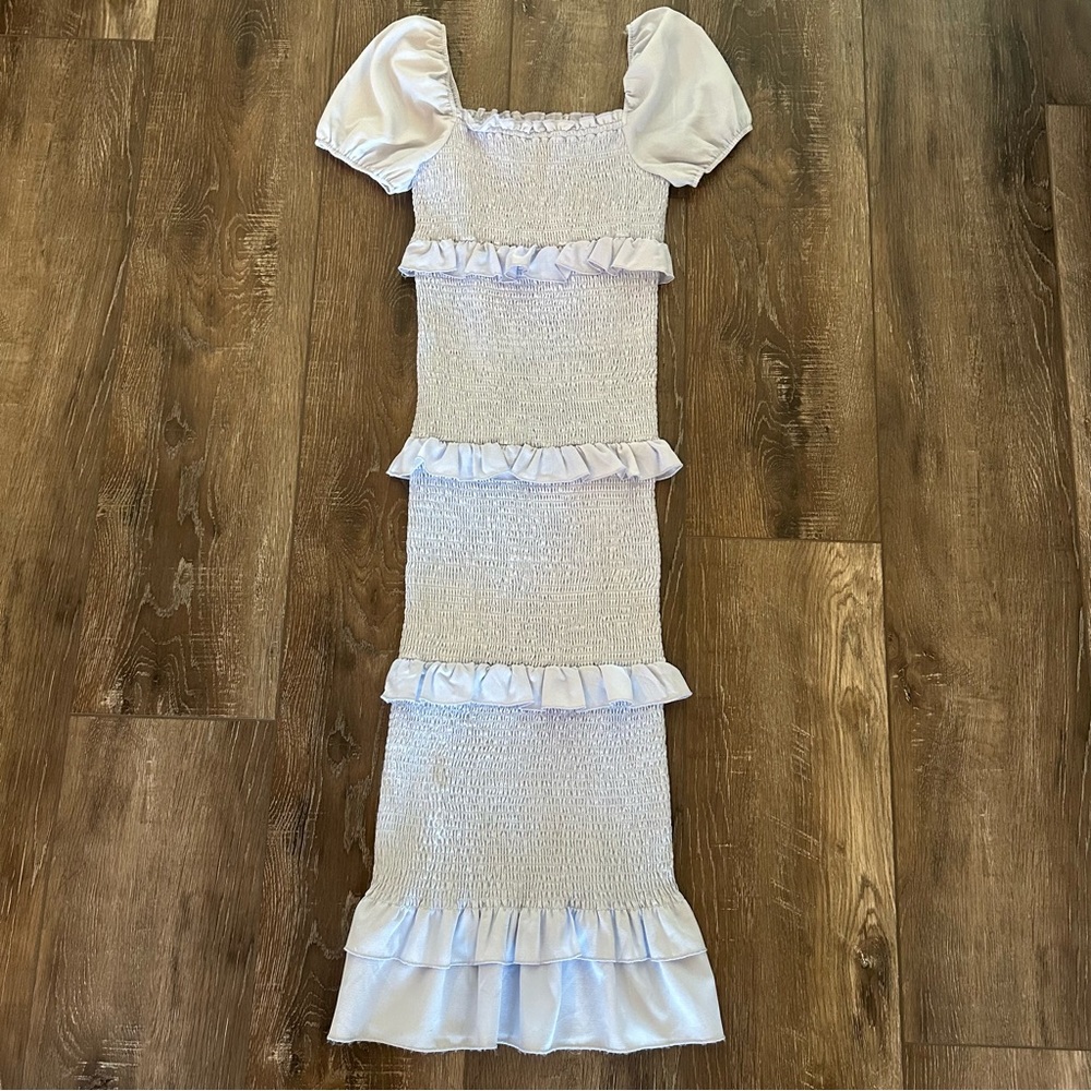 Light Blue Tiered Ruffle Body con Maxi Dress Size Small - Picture 4 of 12